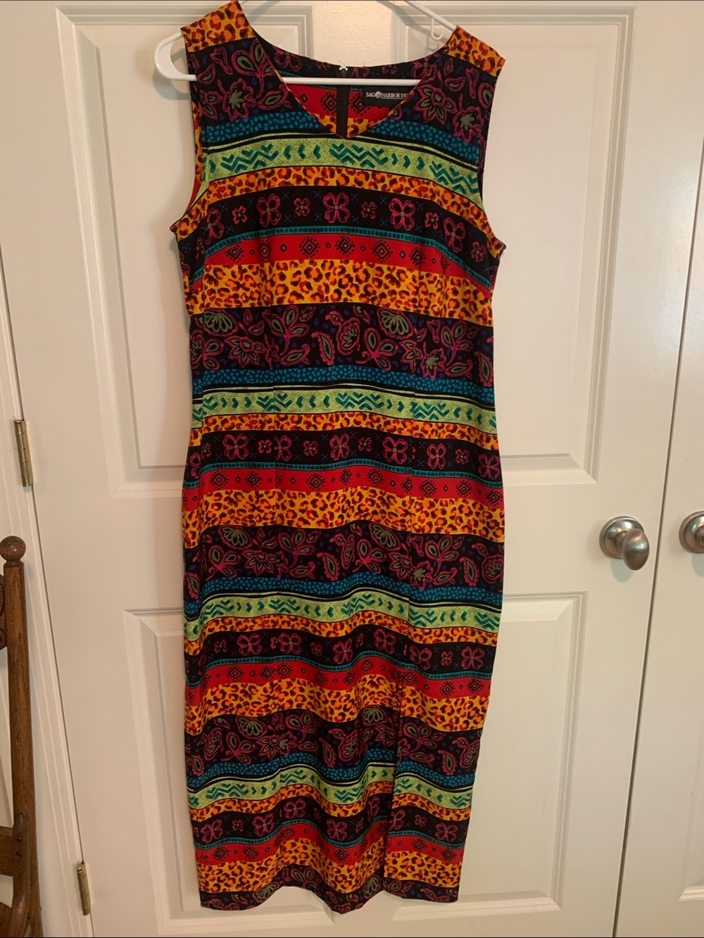Sag Harbor Multicolor Stripe Midi Dress with Teal, Red & Yellow Suze 12